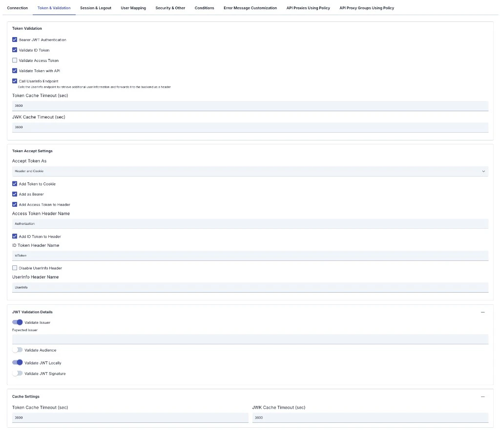 OIDC Token & Validation tab