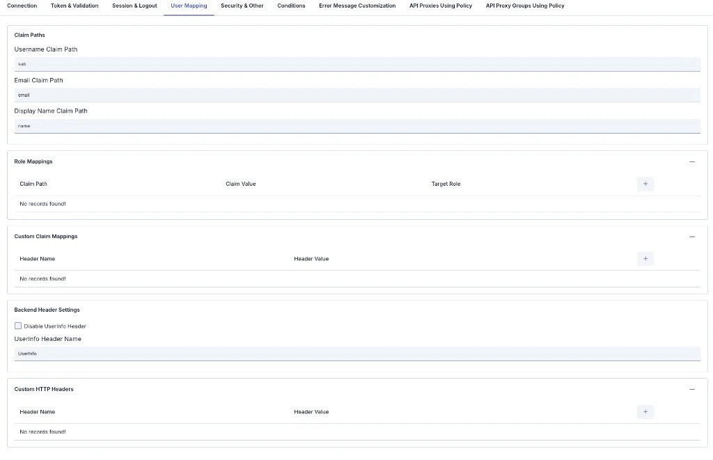OIDC User Mapping tab