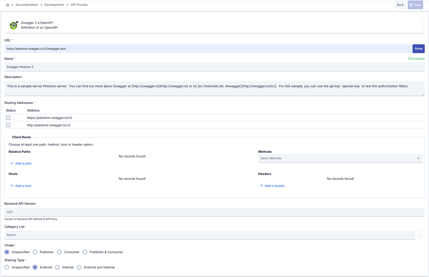 API Proxy Formu Doldurulmuş