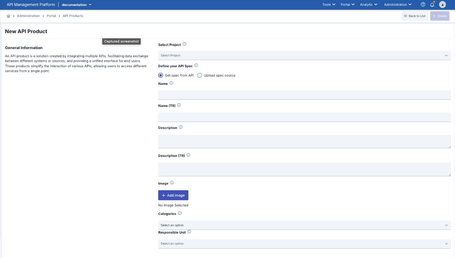 API Product Creation Form