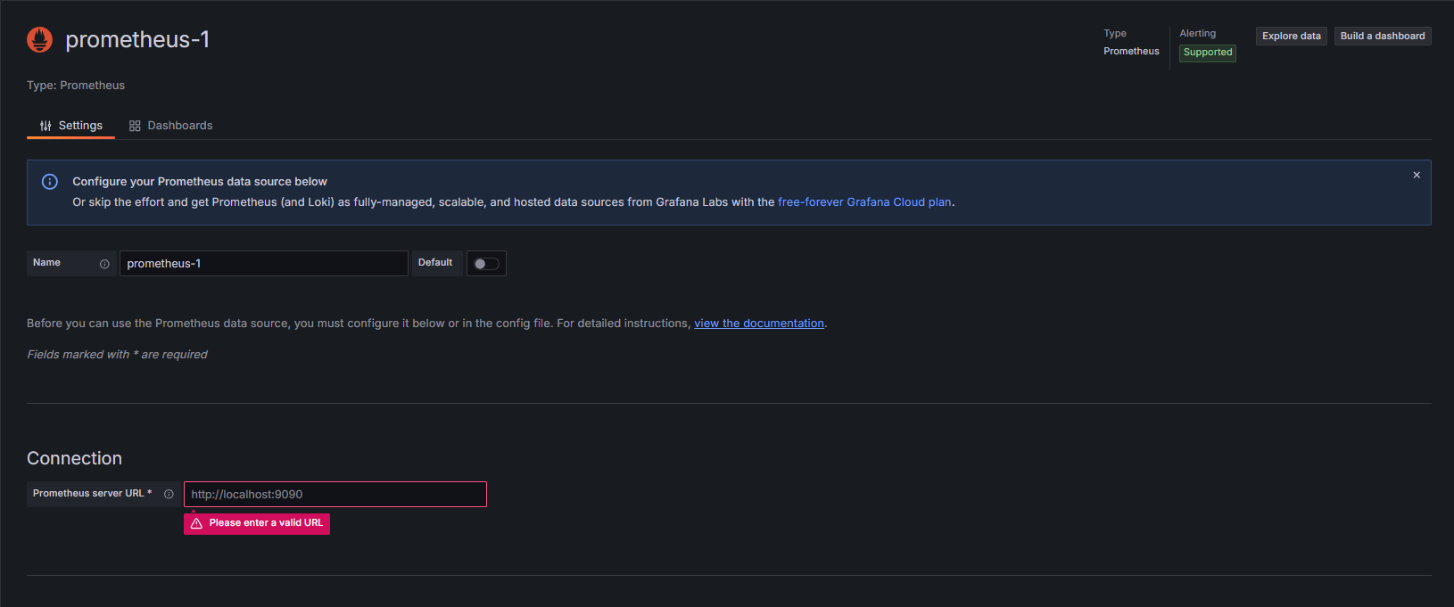 Prometheus Connection URL Ayarlanması