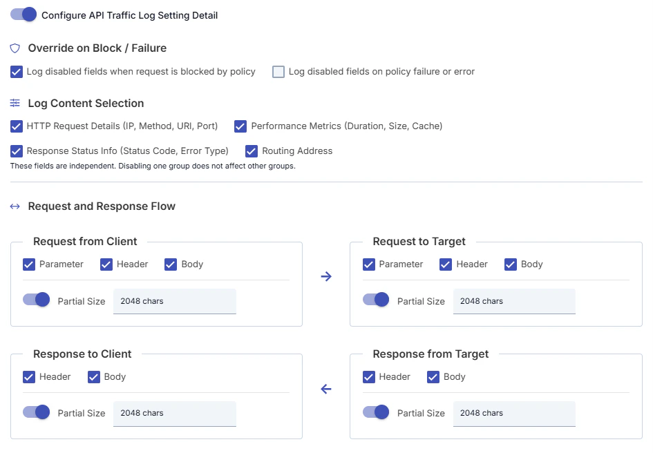 Log Settings Screen