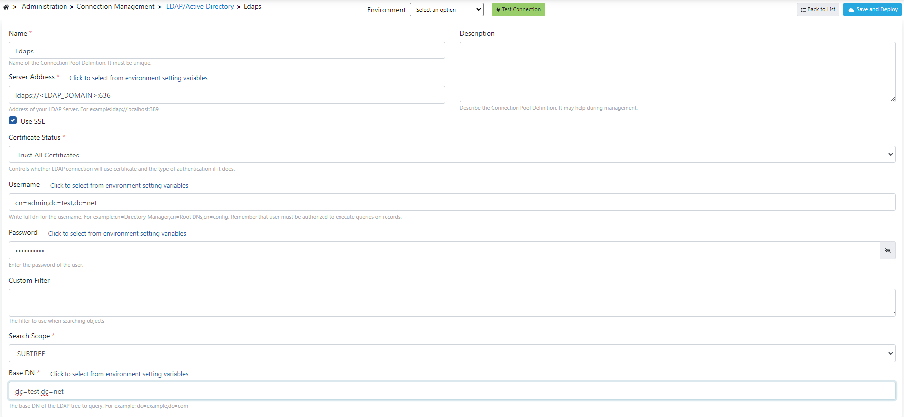 LDAPs Connection Settings