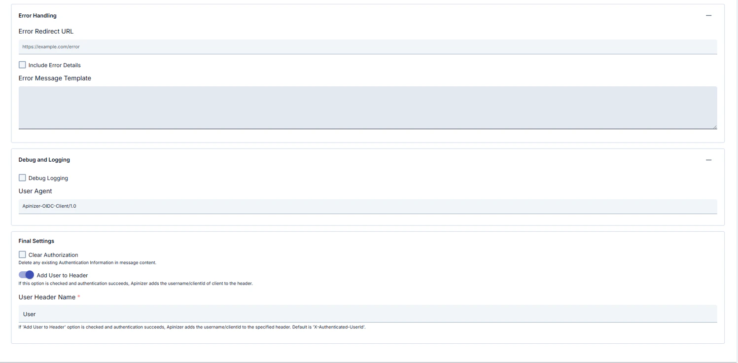 OIDC Security & Other tab