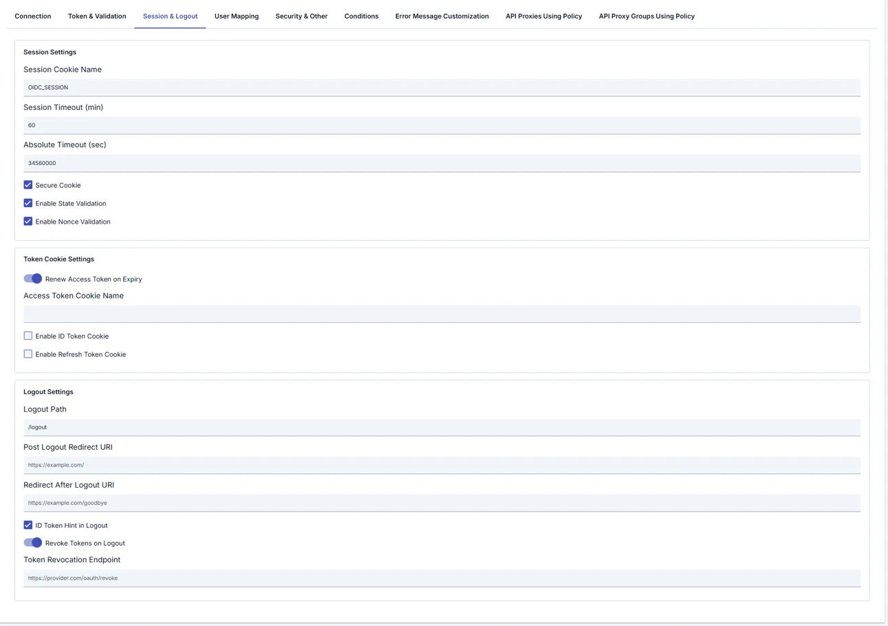 OIDC Session & Logout tab