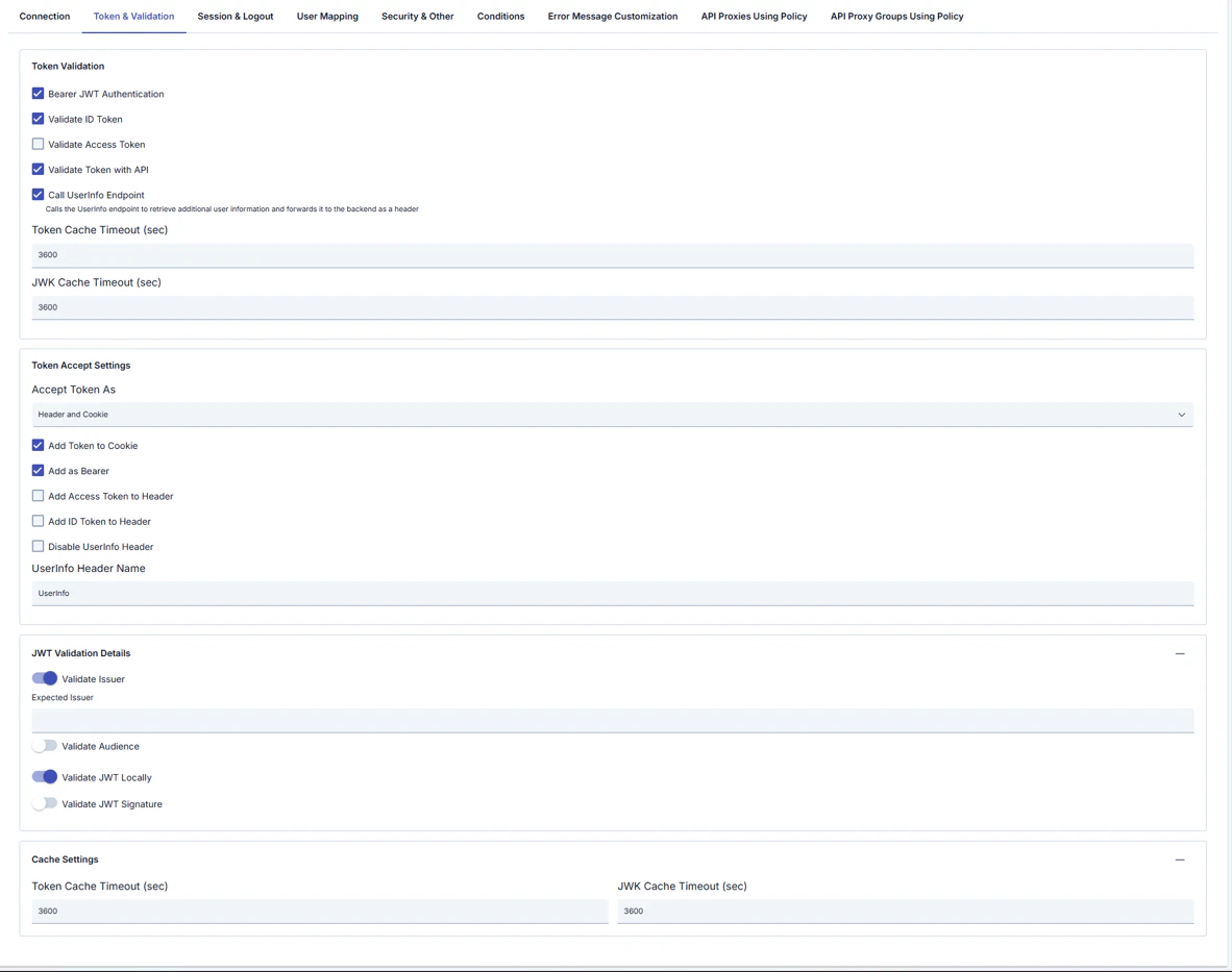 OIDC Token & Validation tab