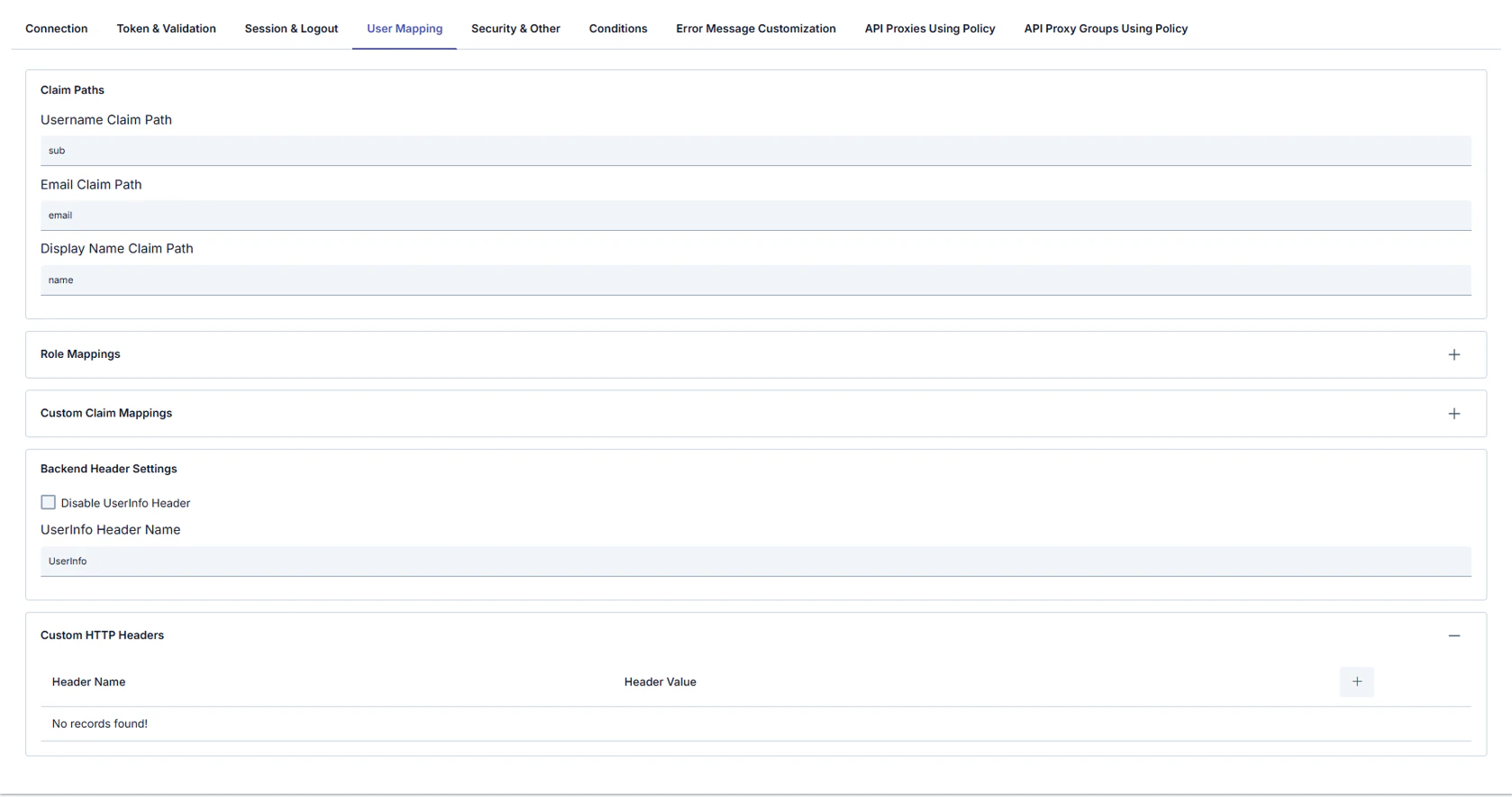 OIDC User Mapping tab