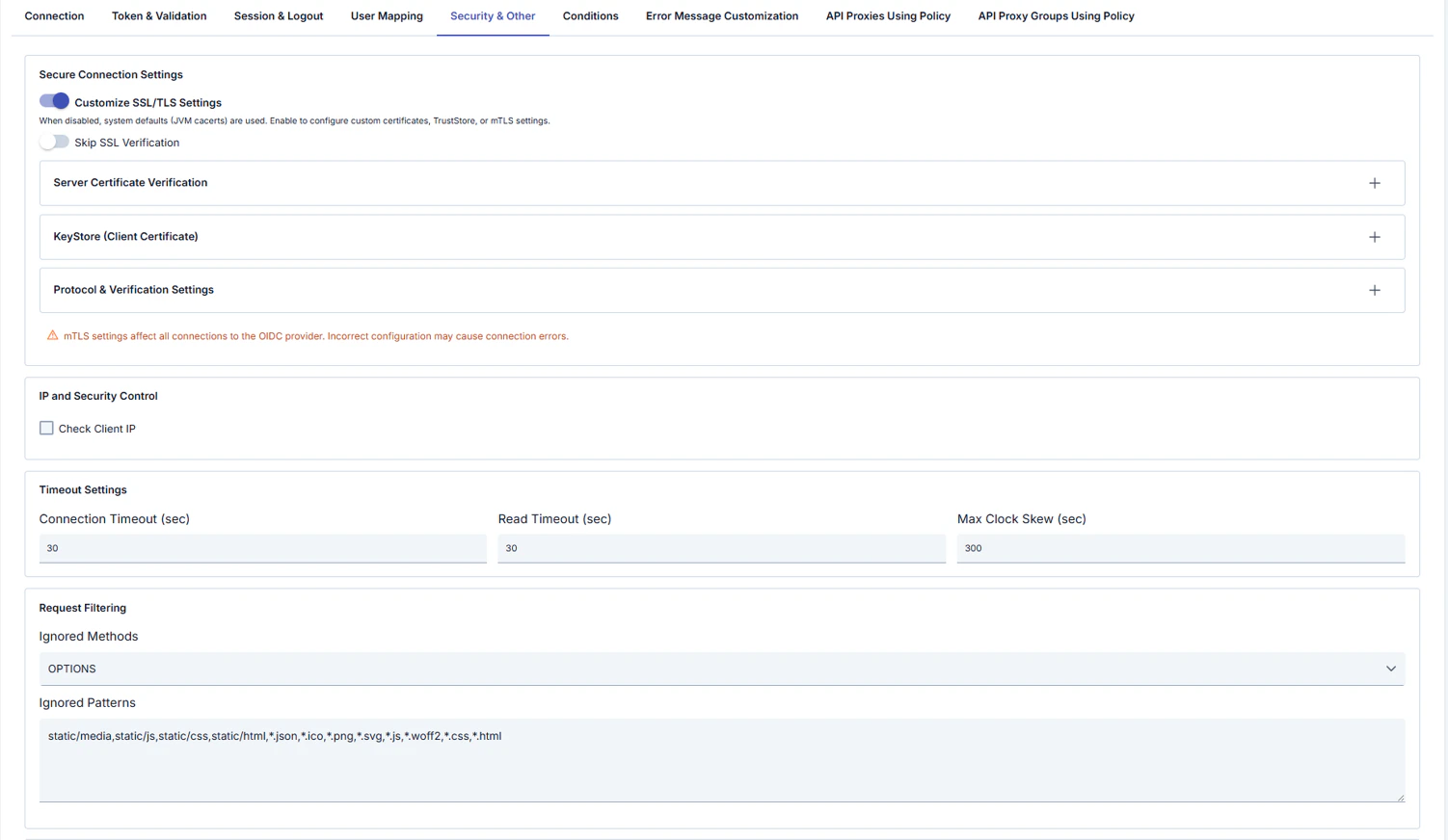 OIDC Security & Other tab