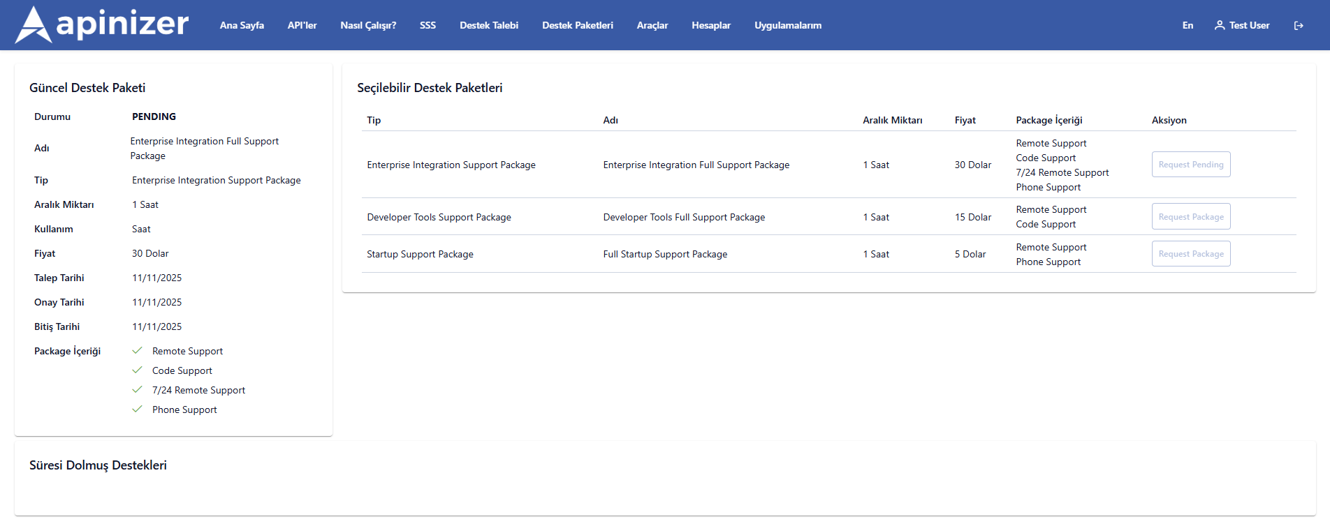 Destek Paketi Talep Formu