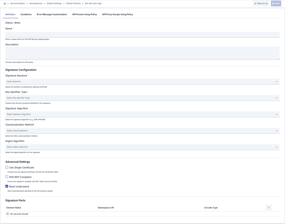 WS Security Signing Policy