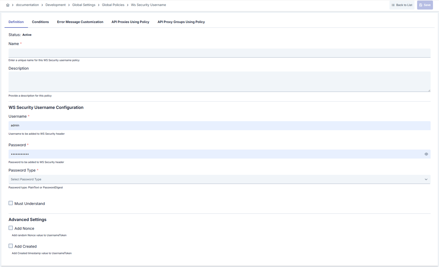 WS Güvenliği Kullanıcı Adı Politikası