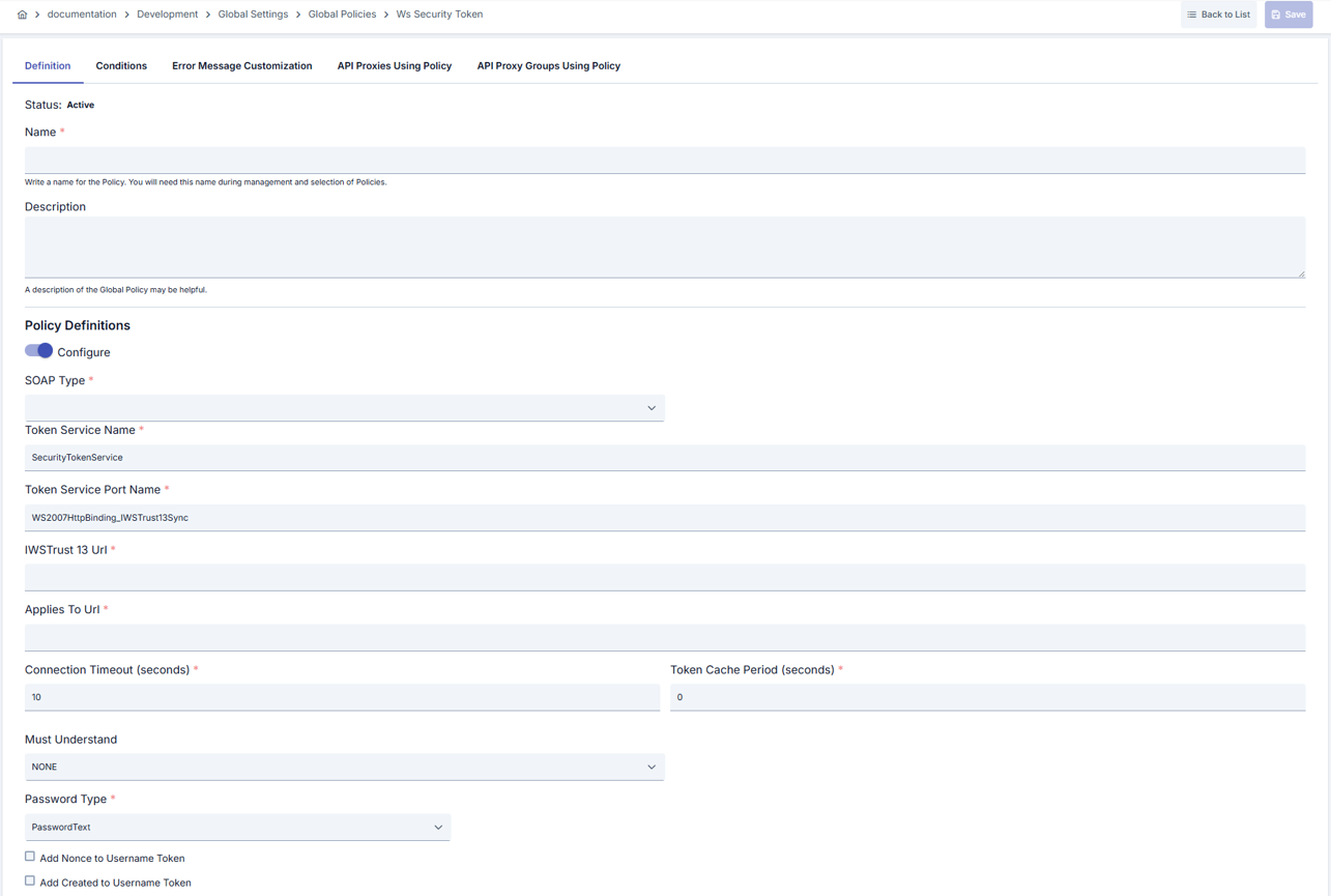 WS Security Token Policy