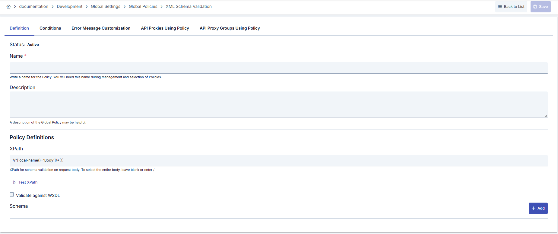 XML Şema Doğrulama Politikası