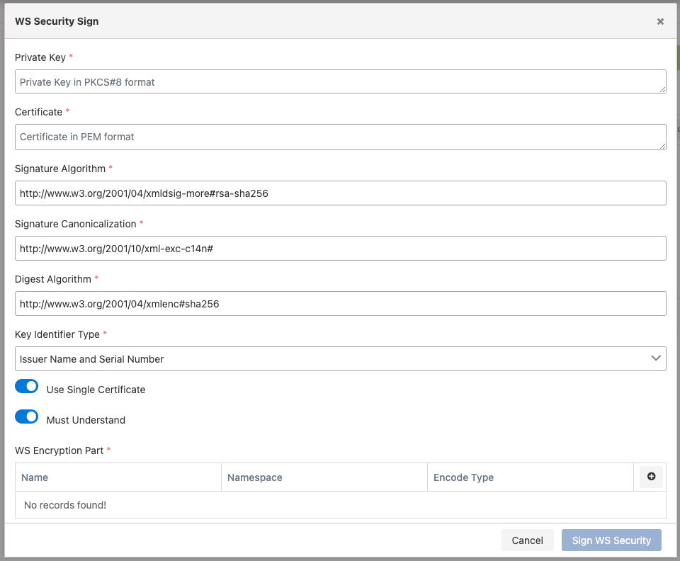 WS Security İmzala ayarları