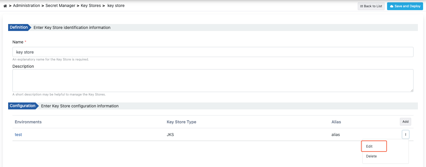 Key Store Konfigürasyon Düzenleme