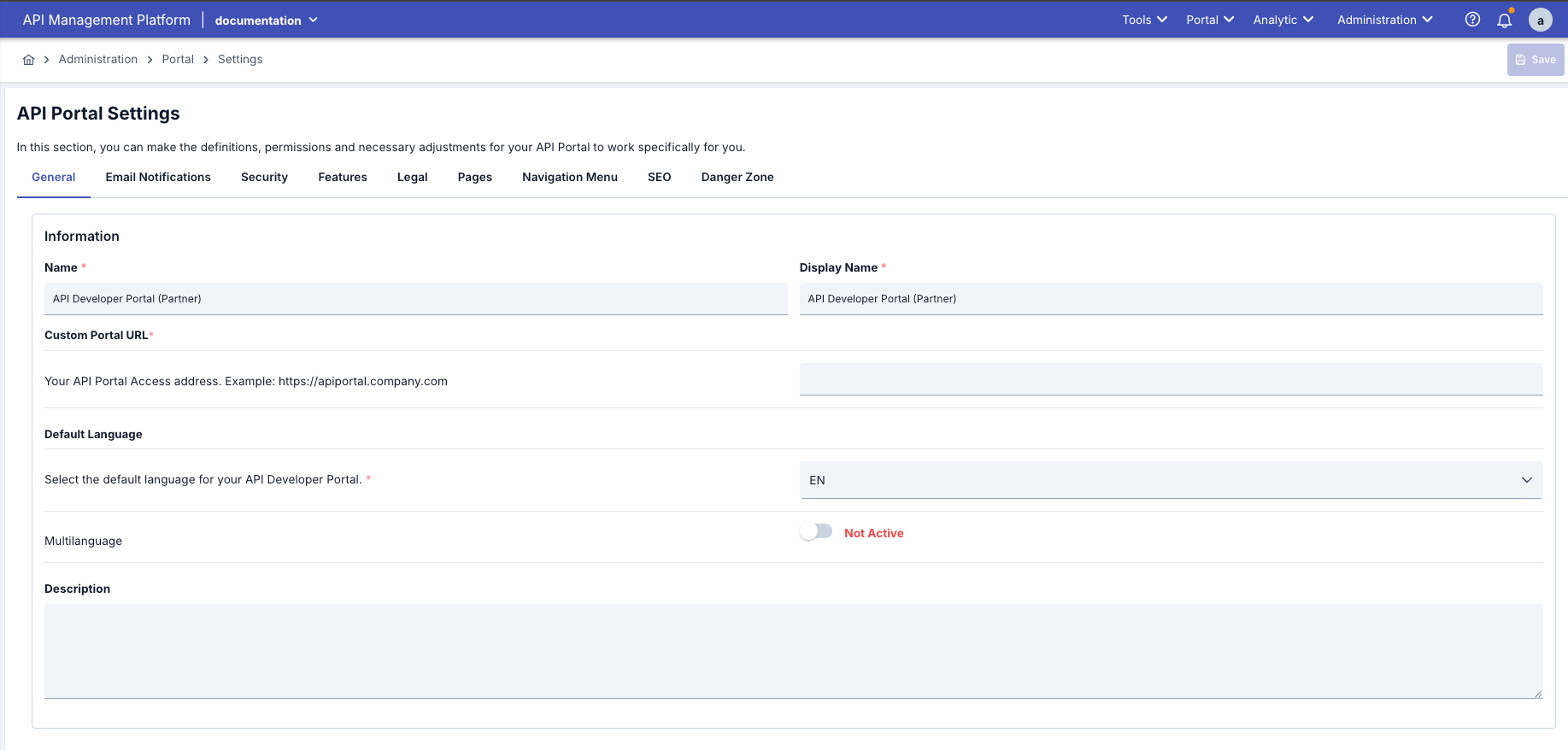 Portal Settings General