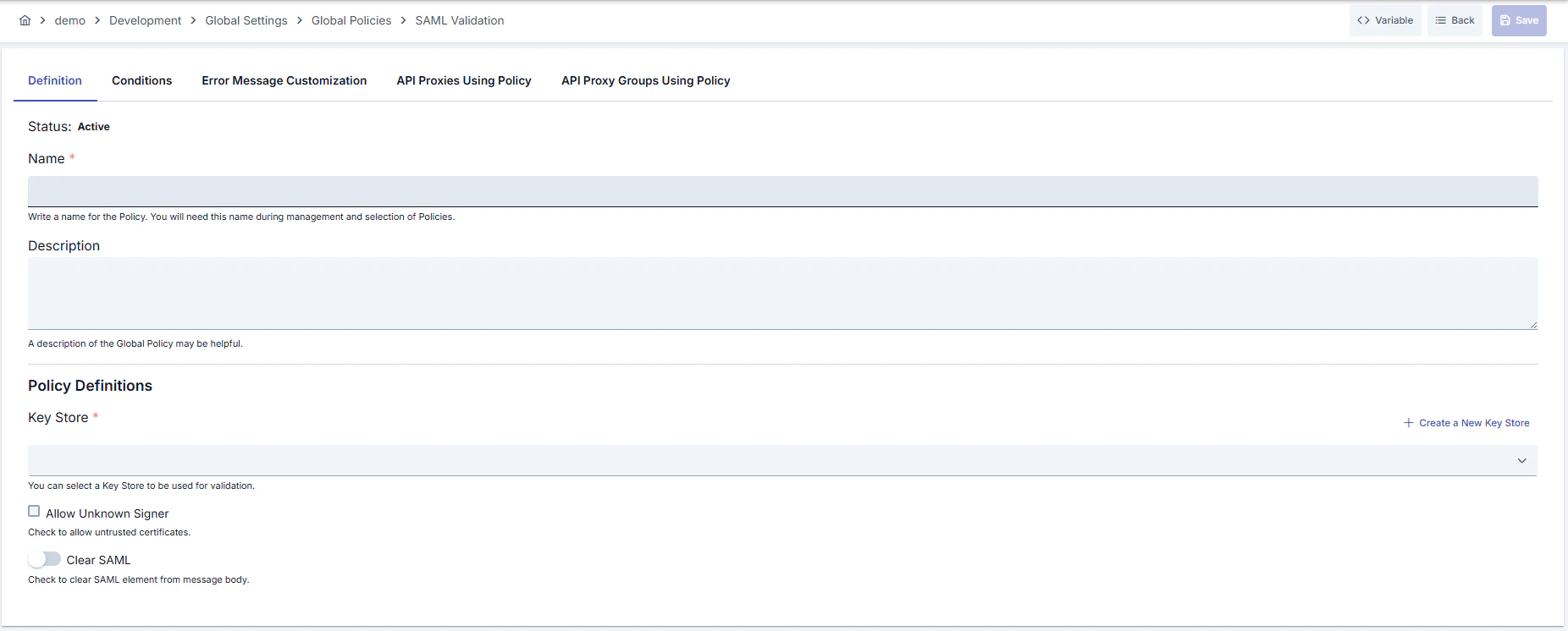 SAML Verification Policy