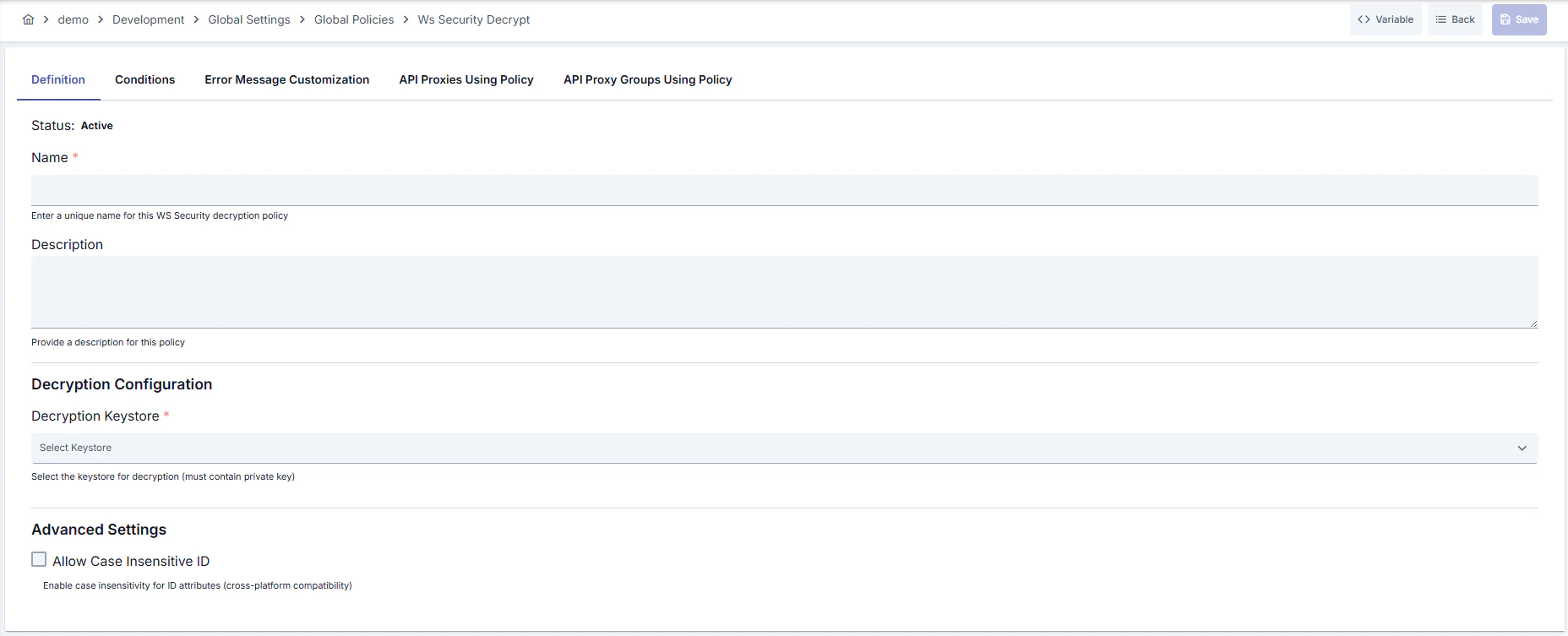 WS Security Decryption Policy