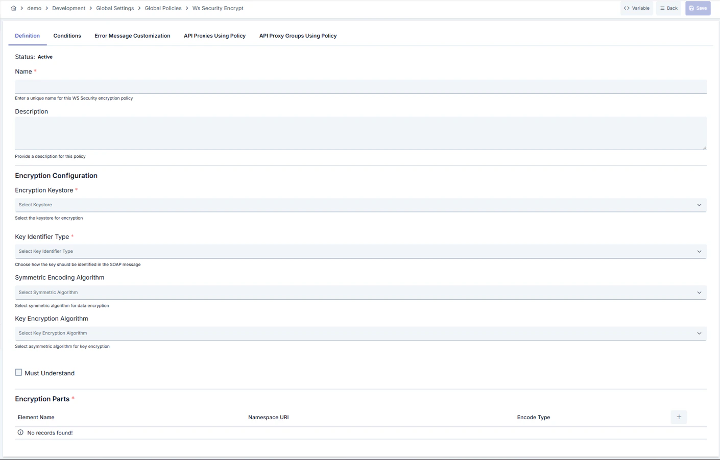 WS-Security Encryption Policy