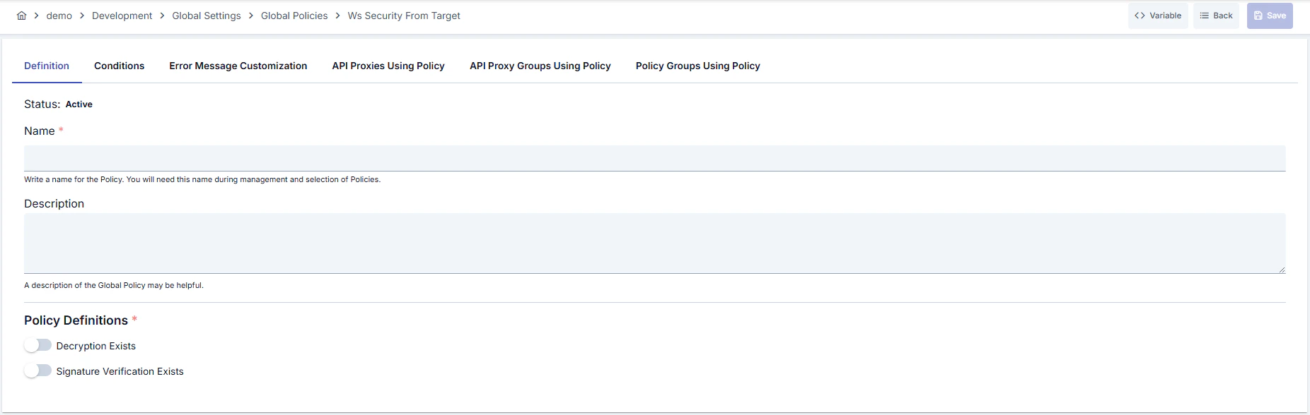 WS Security From Target Policy