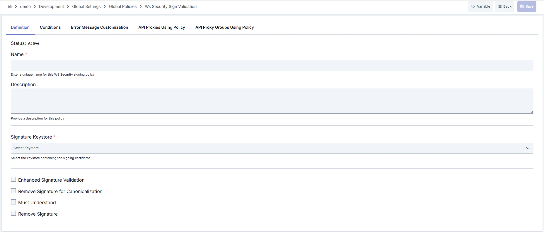 WS Security Signature Verification Policy