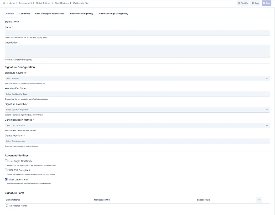 WS Security Signing Policy