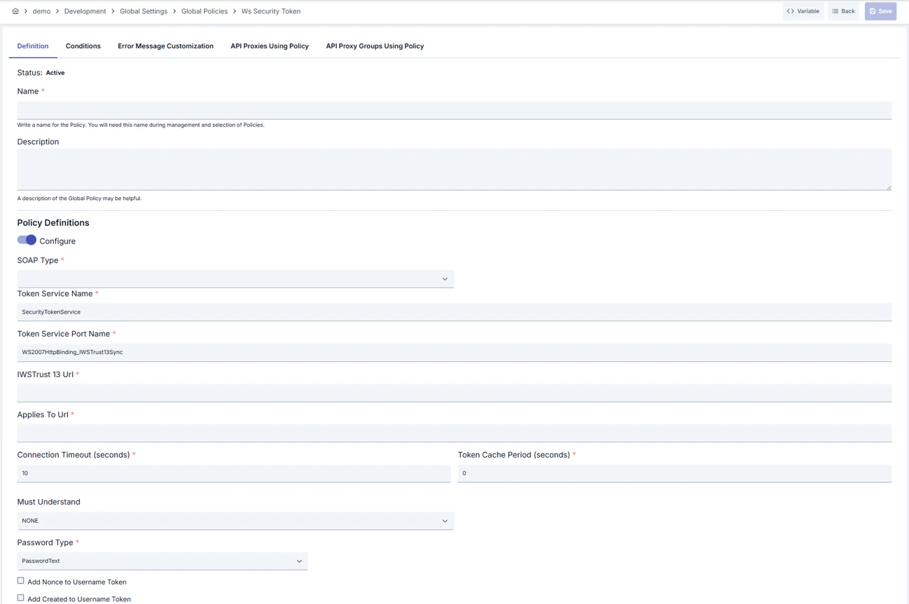 WS Security Token Policy