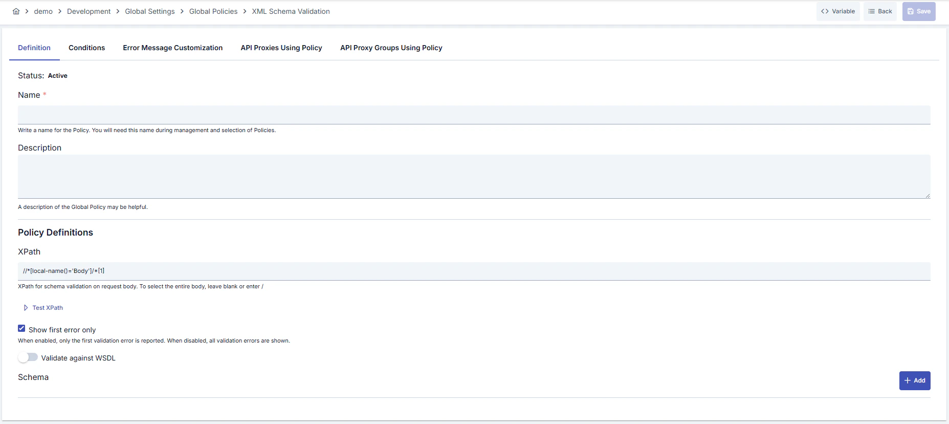 XML Schema Validation Policy