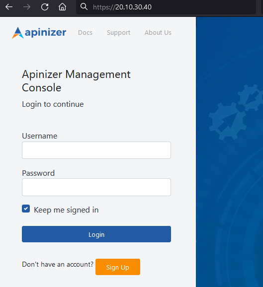 Apinizer Management Console Login