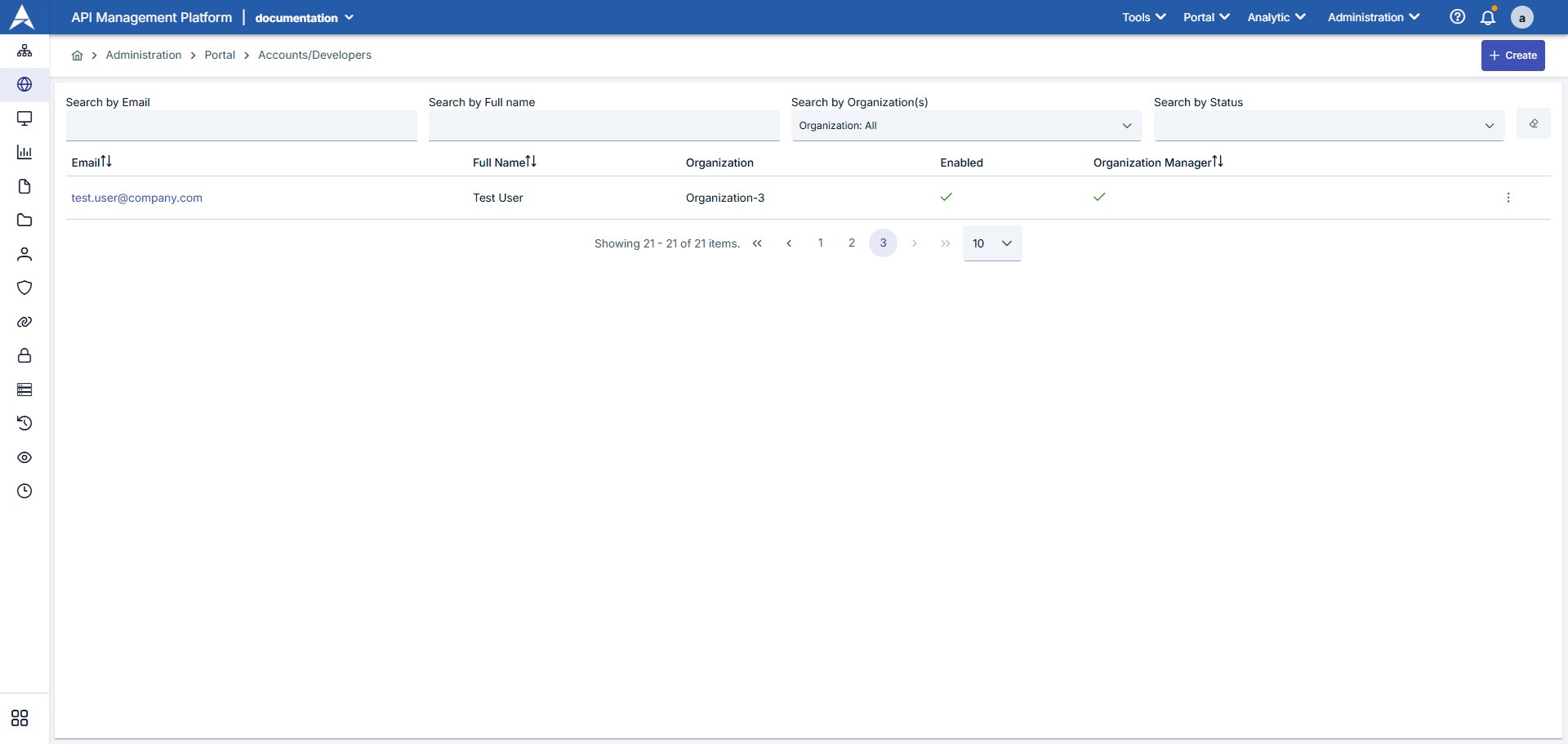 Accounts/Developers List Screen