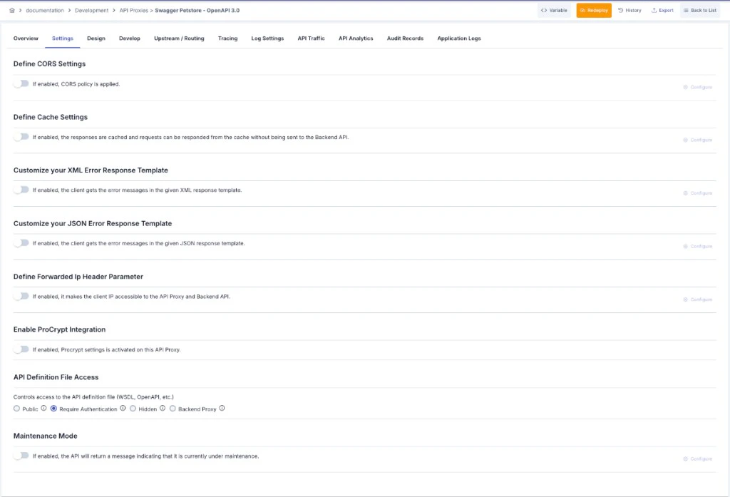 API Proxy General Settings
