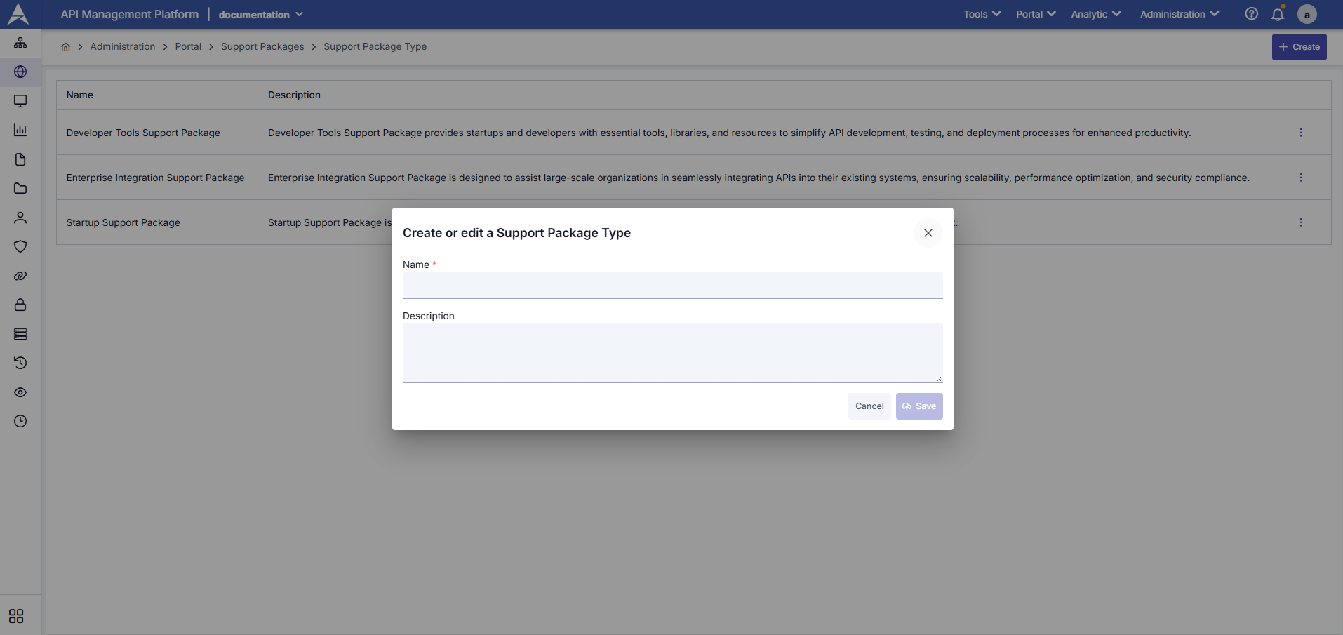 Support Package Type Creation Form