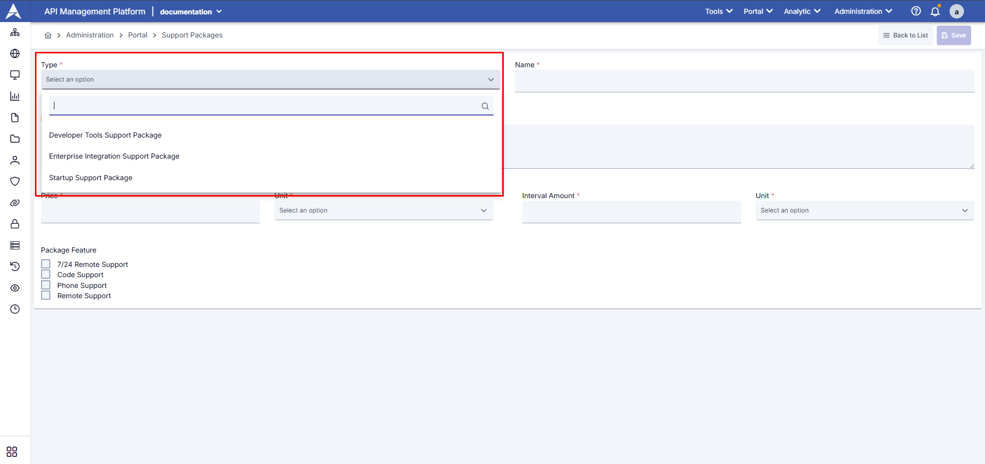 Type Selection in Support Packages
