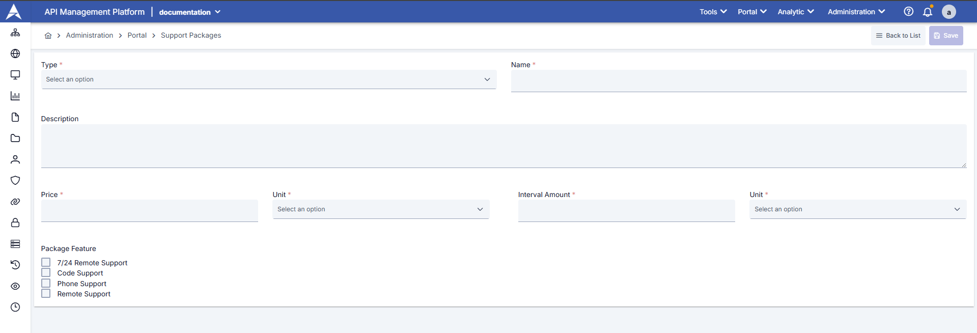 Support Package Creation Form
