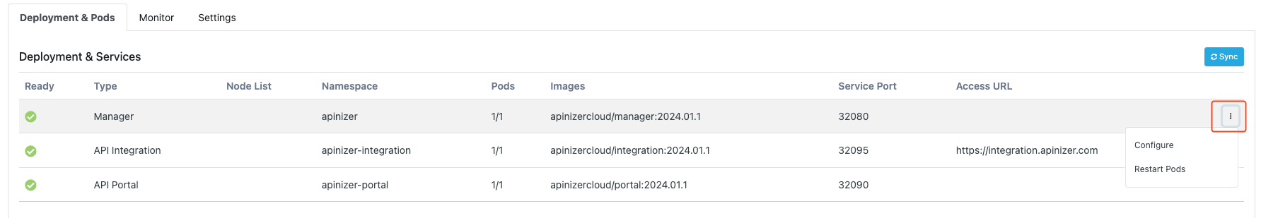 Deployment Yapılandırma Menüsü