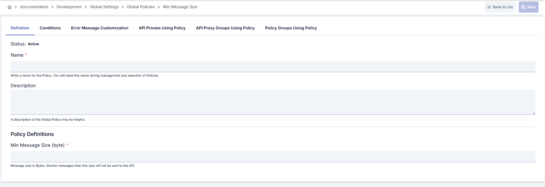 Minimum Message Size Policy