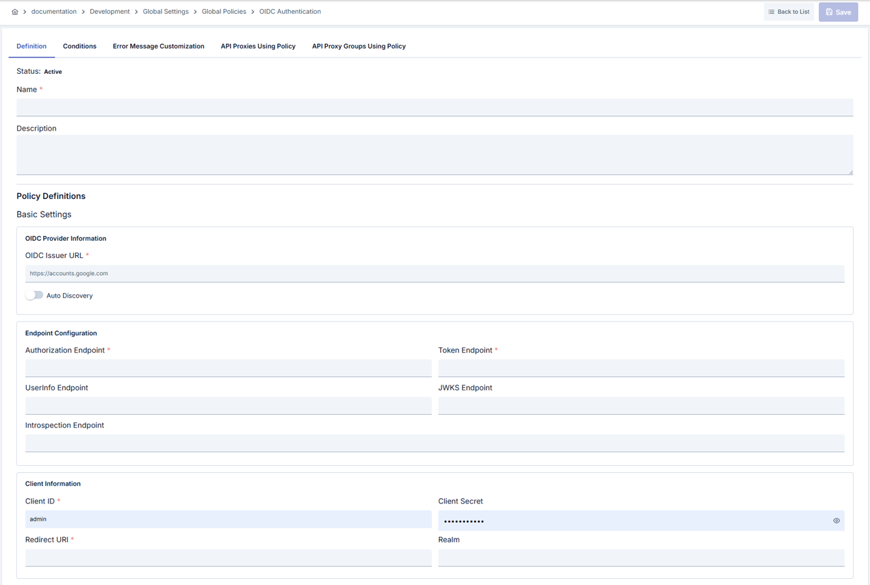 OIDC Kimlik Doğrulama Politikası