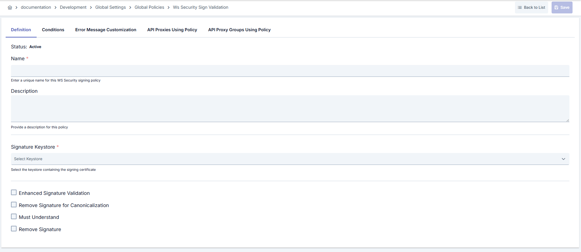 WS Security Signature Verification Policy