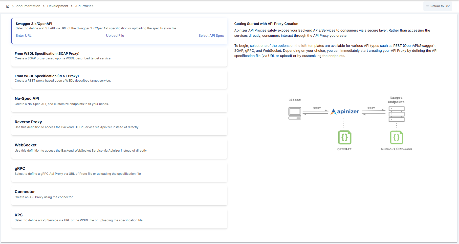 API Proxy Tip Seçenekleri