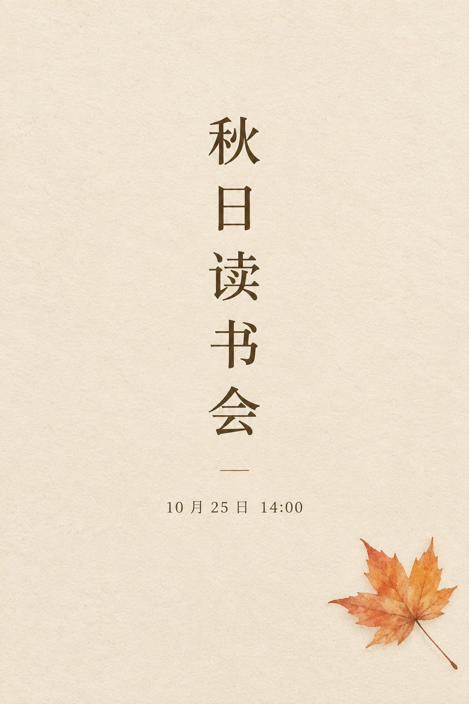 GPT-Image 2.5-all text-to-image sample: Chinese vertical poster on beige paper with a clear date line and maple leaf