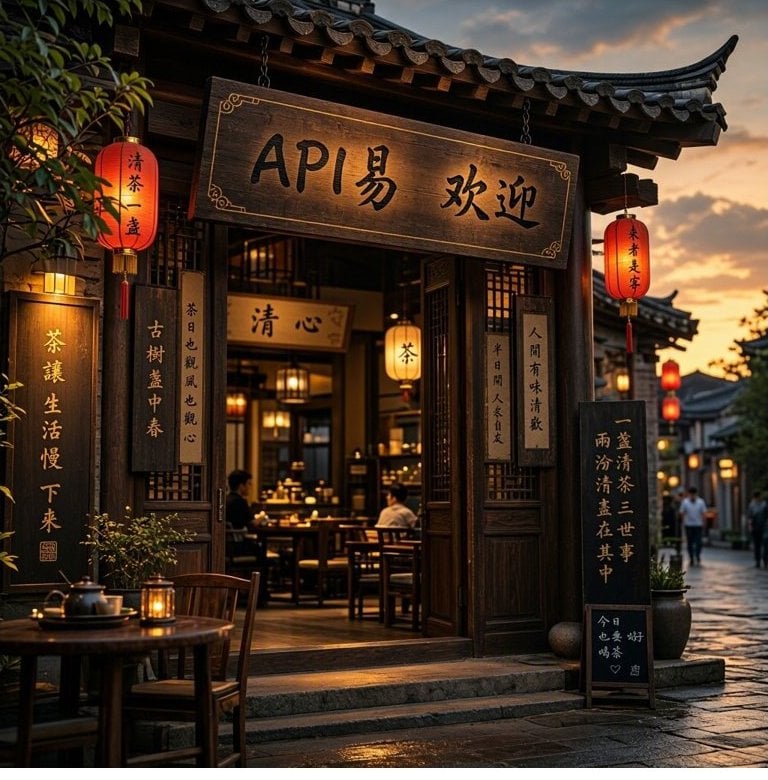 MAI-Image-2.6-Flashの中国語テキストレンダリング:中国語の歓迎看板がある伝統的な茶屋