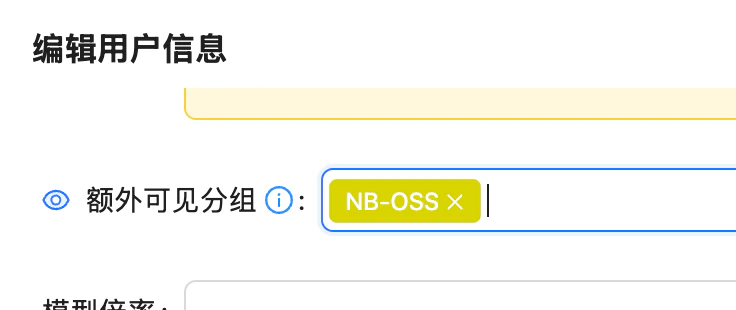 Edit User Info screen, adding the NB-OSS group under Extra Visible Groups