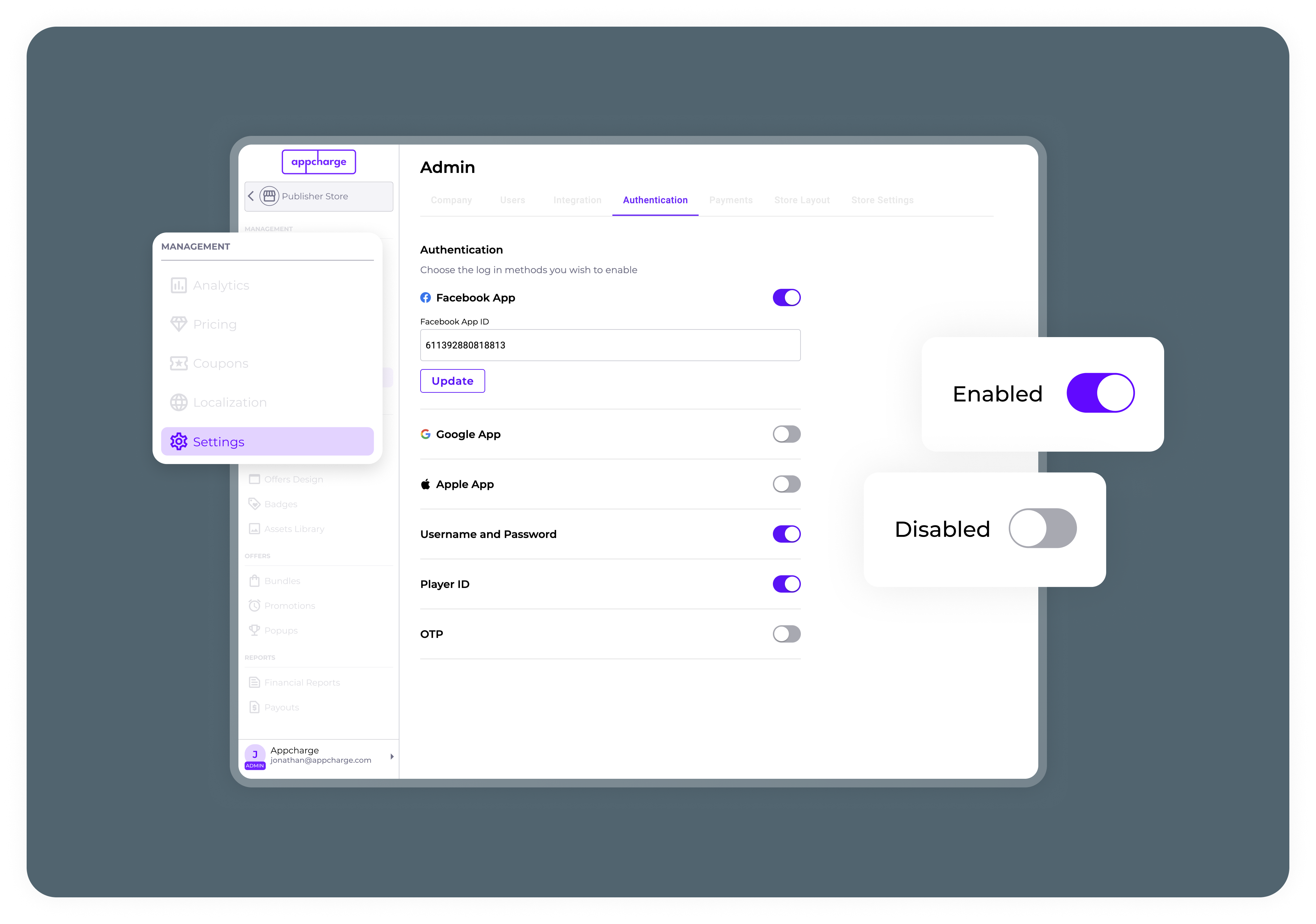 Configure Authentication Settings - Appcharge Documentation