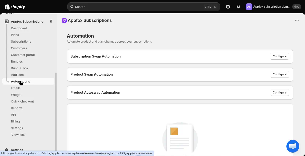 Automations page showing empty state