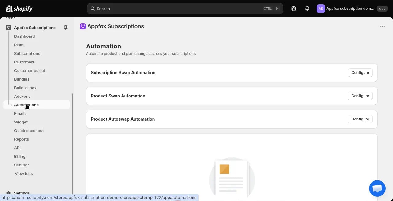 Automations page showing empty state