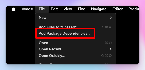 Xcode Add Packages menu