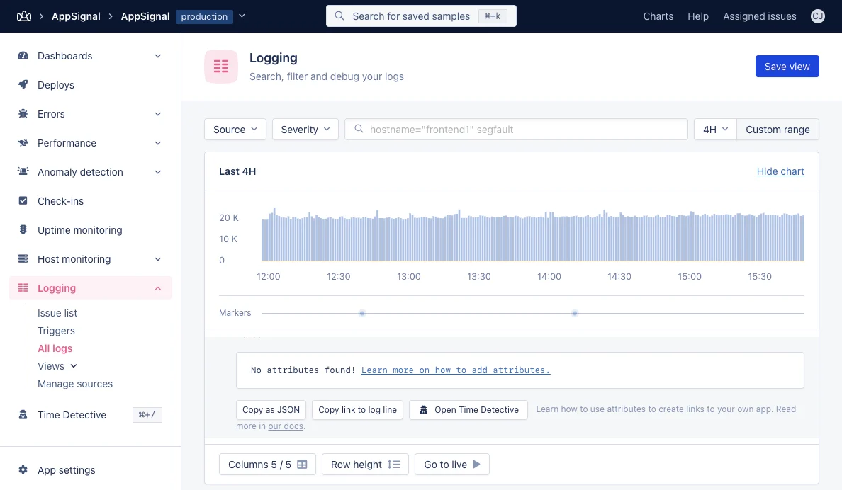 Screenshot of expanded log
