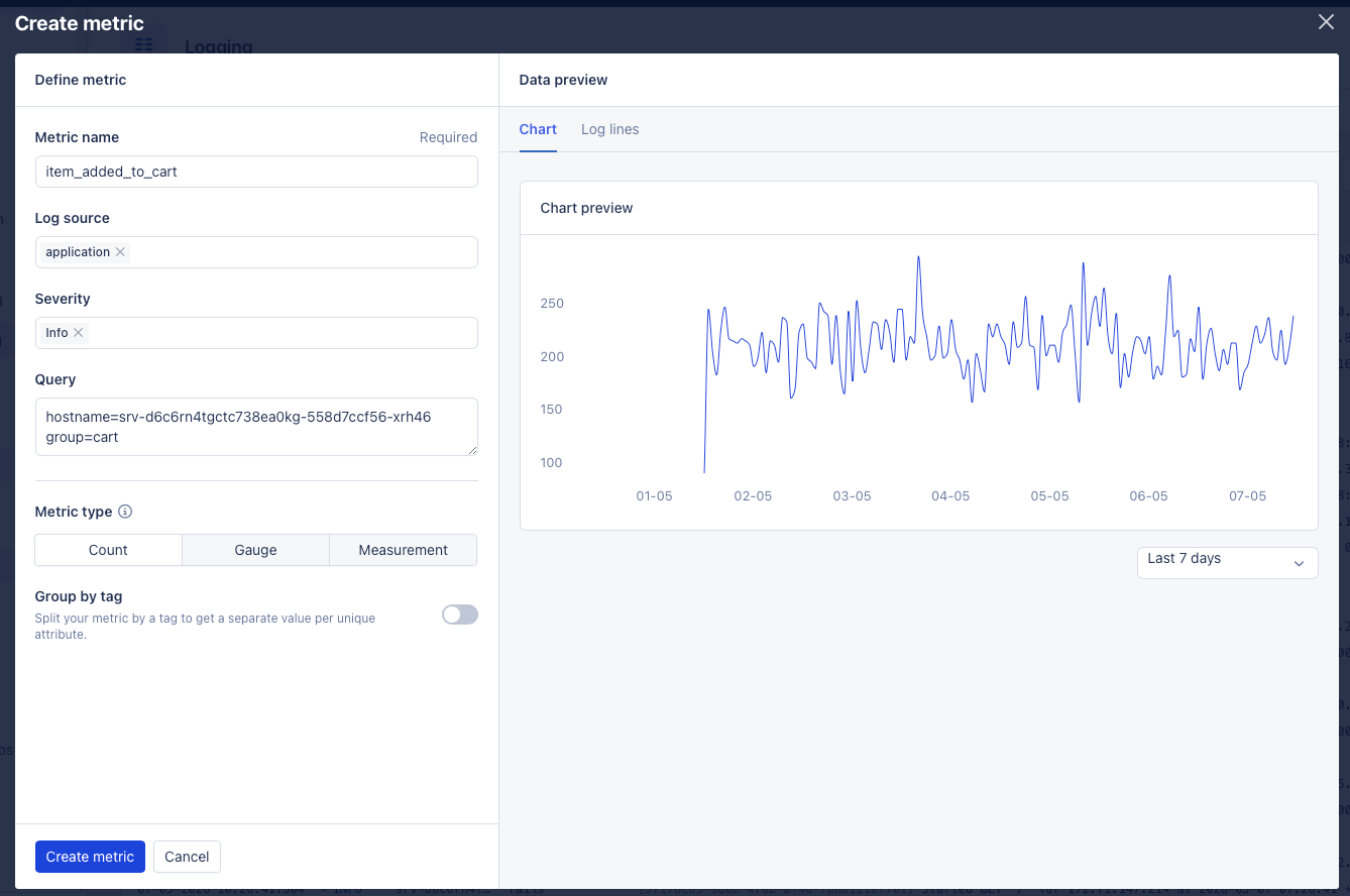 Create metric overlay with the Count chart preview