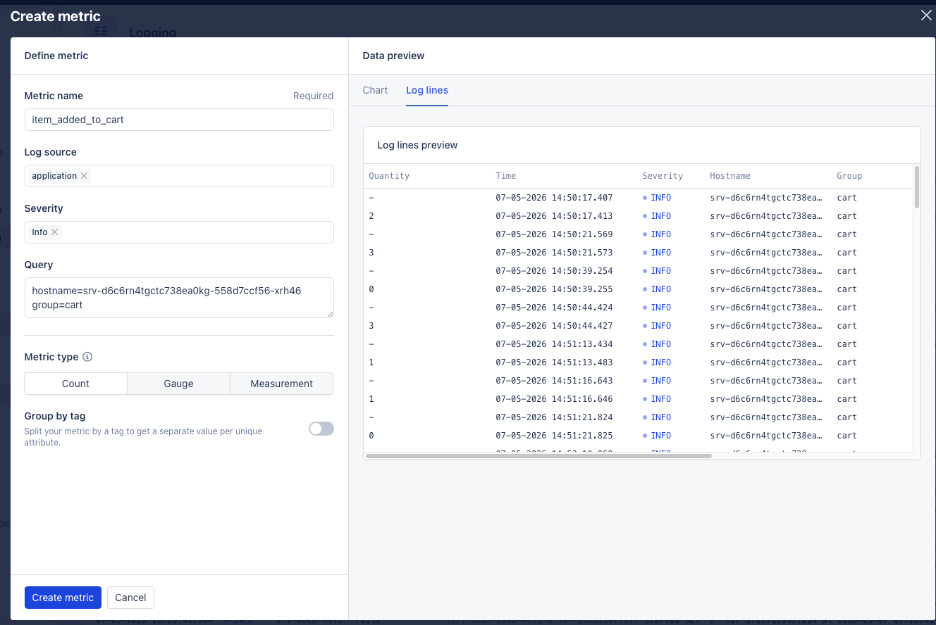 Create metric overlay with the log lines preview