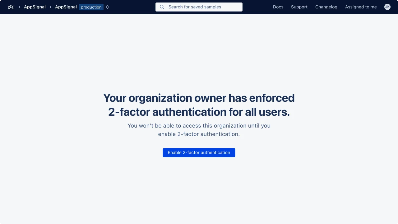 Screenshot of organization members screen with 2FA Enforcement option
